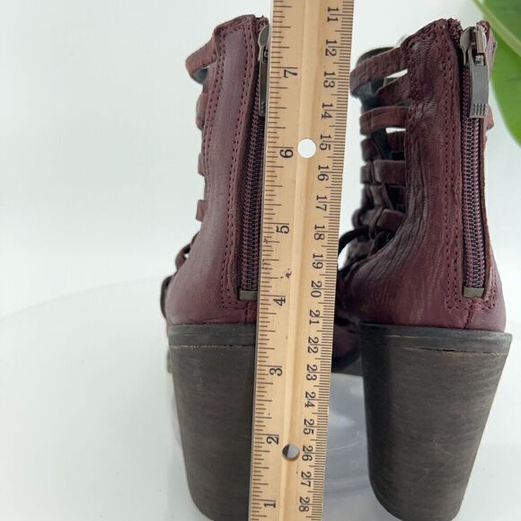 Free People Carrera Boots Women's 38 8 Red Leather Distressed Strappy Bootie - Picture 7 of 15